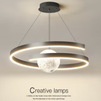 简约星球吊灯饭厅侘寂风北欧艺术吧台卧室餐厅灯 黑色50cm 三色变光